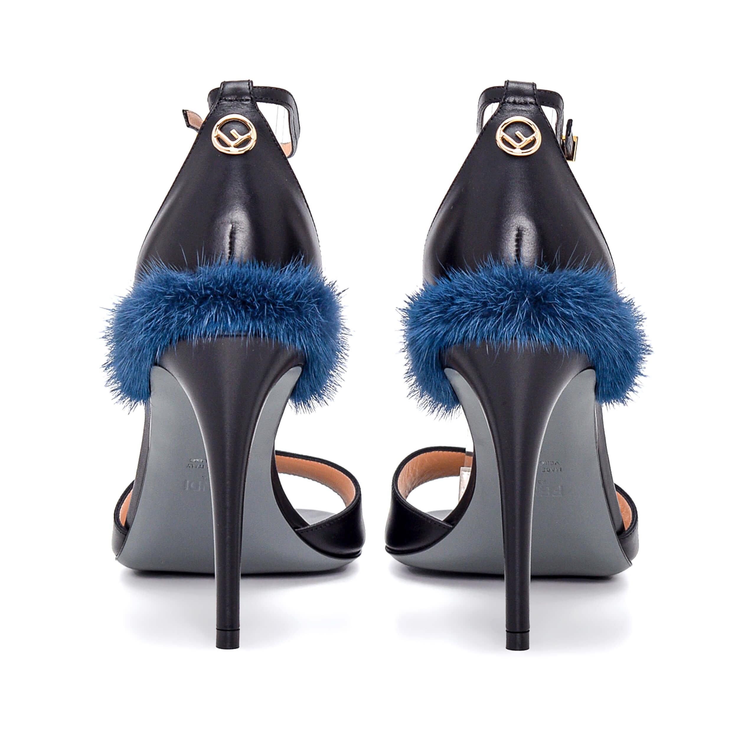 Fendi - Black Leather Navy Fur Pump